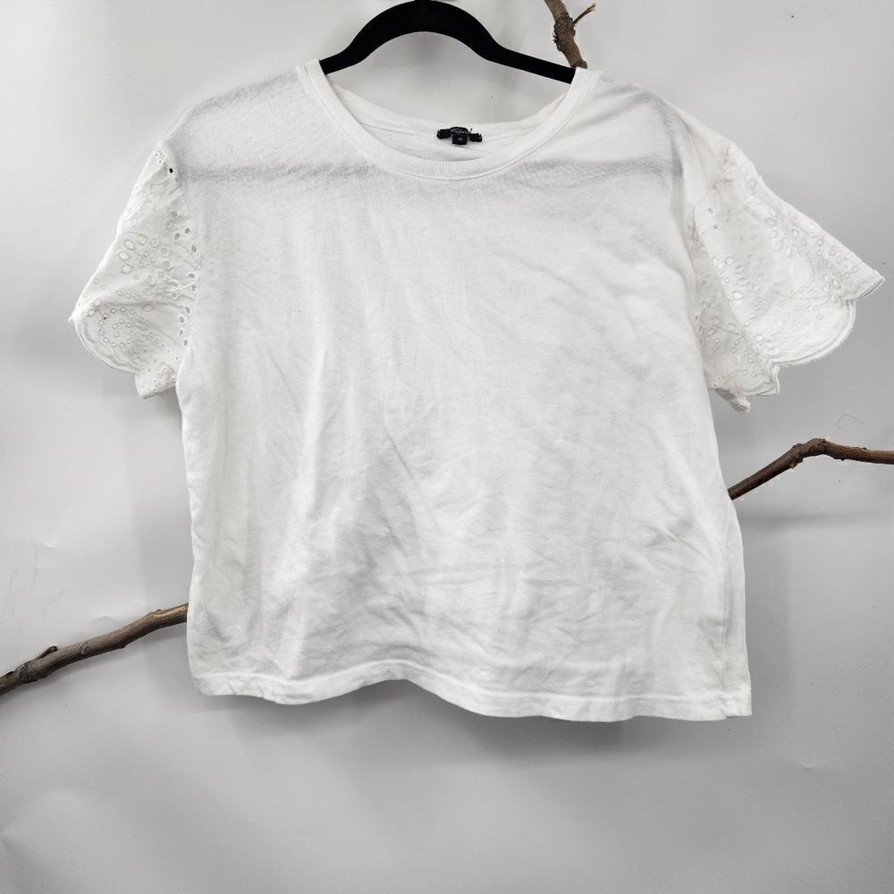 Rails white tshirt with eyelet flutter sleeve